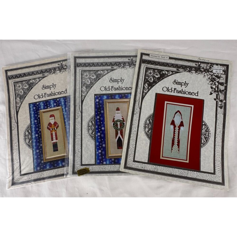 Simply Old-Fashioned Stitched St Nick II III VI Cross Stitch Patterns Lot Vtg